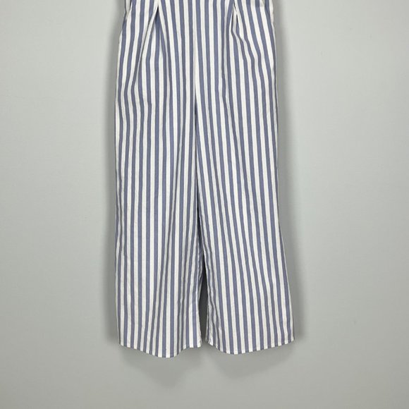 Main Strip Blue White Stripe Ruffle Off Shoulder Romper Jumpsuit size Small - Picture 6 of 12
